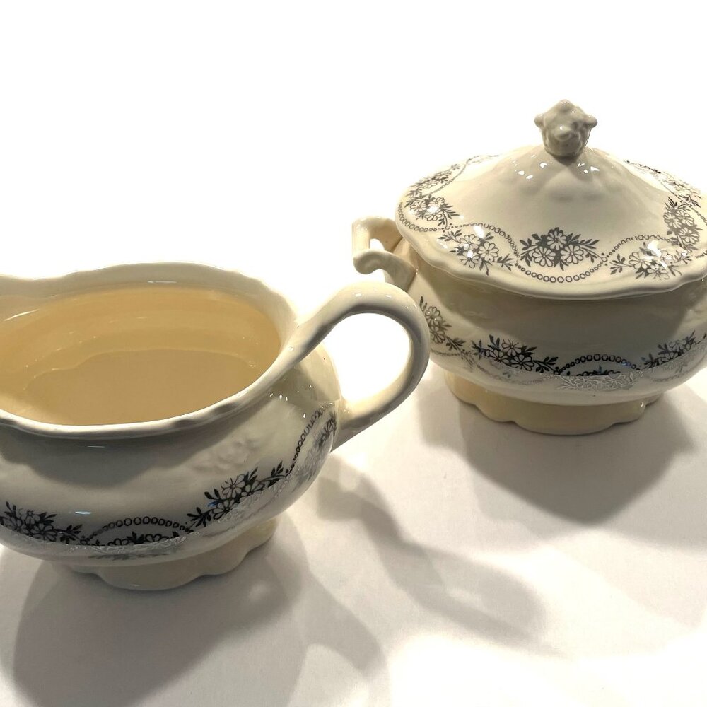 Homer Laughlin Virginia Rose Design Set of Creamer and Sugar Bowls Made In USA